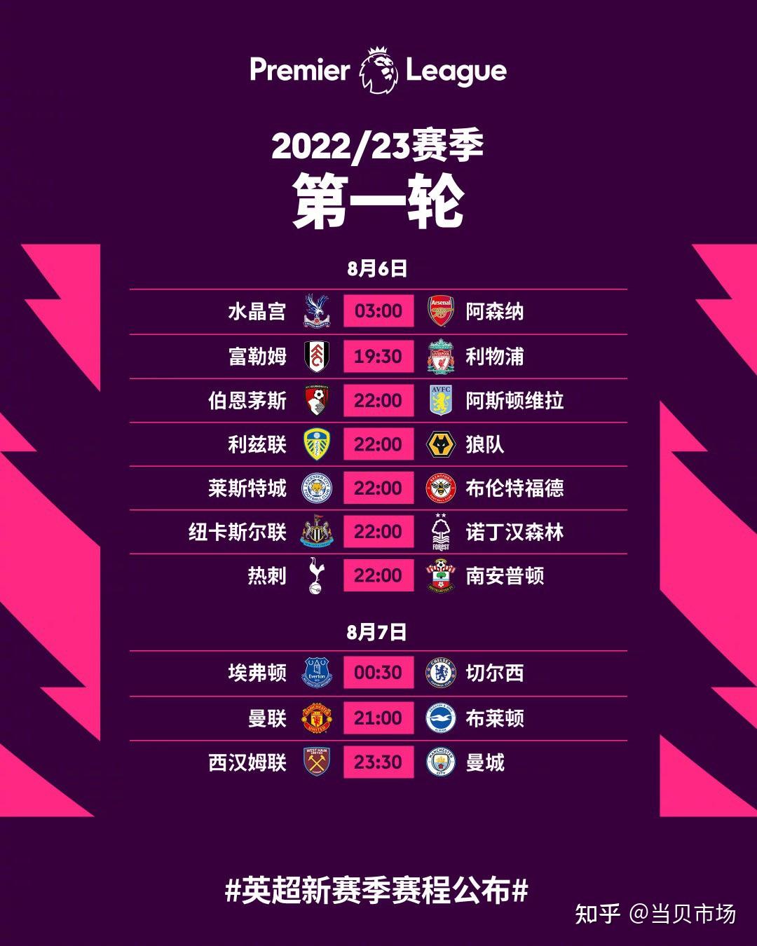 英超明日赛程时间表英超明日赛程